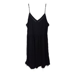 Old Navy Black Slip Mini Dress Frayed Fringe Hem Medium